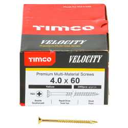 TIMCO Velocity Pozi Countersunk Wood Screws - 4.0 x 60mm - Yellow Zinc - Pack of 200