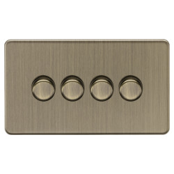 Knightsbridge 5-150W 4 Gang 2 Way Push On/Off Rotary Flat Intelligent LED Dimmer Switch - Ant Brass