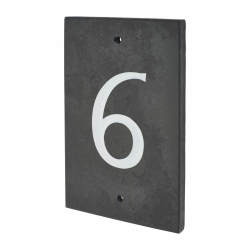 Slate Screw Fix Door Numeral - 6 - 140 x 90mm - Polished Black