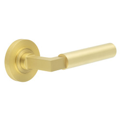 Burlington by Frelan Satin Brass Fire Rated Door Handles on Round Rose - Westminster Range