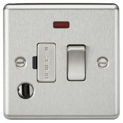 Knightsbridge 13A 1 Gang Round Edge Switched Fused Spur with Neon & Flex Outlet - Brushed Chrome