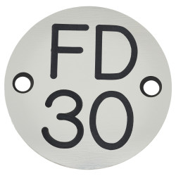 Altro FD30 Fire Door Sign - Drilled - 50mm Diameter - Rigid Plastic - Silver
