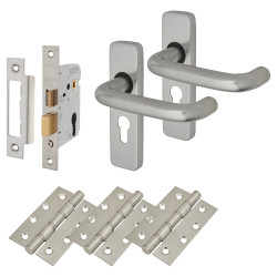 Touchpoint Satin Aluminium 19mm Return to Door Euro Lock Door Handles Pack - Puma Range