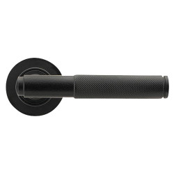 From The Anvil Matt Black Knurled Door Handles on Round Rose - Brompton Range