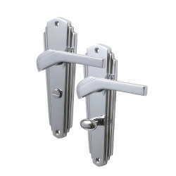 Heritage Brass by M Marcus Polished Chrome Art Deco Bathroom Door Handles - Waldorf Range - 203 x 66mm
