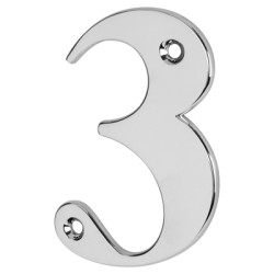 79mm Screw Fix Door Numeral - 3 - Bright Chrome