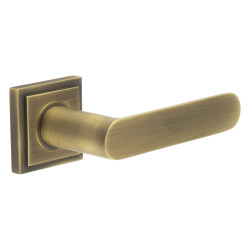 Burlington by Frelan Antique Brass Fire Rated Door Handles on Square Stepped Rose - Kensington Range