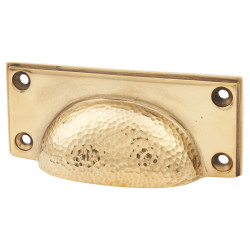 From The Anvil Hammered Art Deco Cabinet Cup Handle - 84mm Centres - Antique Brass