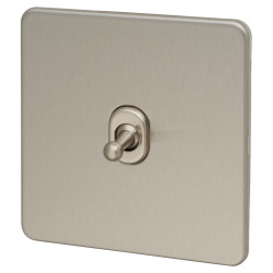 Knightsbridge 10AX 1 Gang 2 Way Screwless Flat Plate Toggle Light Switch - Brushed Chrome