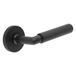 Burlington by Frelan Matt Black Knurled Fire Rated Door Handles on Round Rose - Piccadilly Range