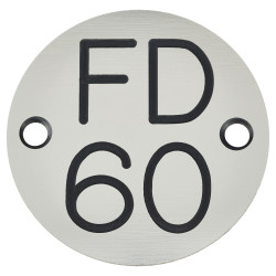 Altro FD60 Fire Door Sign - Drilled - 50mm Diameter - Rigid Plastic - Silver
