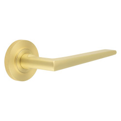 Burlington by Frelan Fire Rated Door Handles on Round Knurled Rose - Mayfair Range - Satin Brass