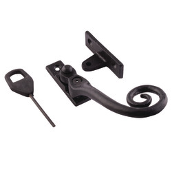 Olde Forge Curly Tail Locking Wedge Casement Window Fastener - Right Hand - Antique Black Iron