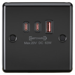Knightsbridge 230V Curved Edge Type A/C USB Charger Plate with 3 x USB - 63W - Matt Black
