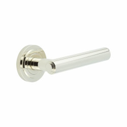 Burlington by Frelan Polished Nickel Fire Rated Door Handles on Round Stepped Rose - Richmond Range