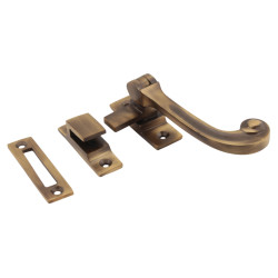 Altro Cast Solid Curl Mortice & Hook Plate Casement Window Fastener - Reversible - Antique Brass