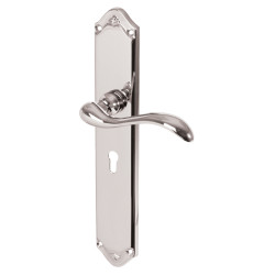 Heritage Brass by M Marcus Polished Chrome Keyhole Lock Door Handles - Long Plate - Lara Range - 247 x 48mm