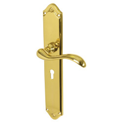 Heritage Brass by M Marcus Polished Brass Keyhole Lock Door Handles - Long Plate - Lara Range - 247 x 48mm