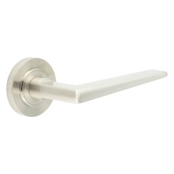 Burlington by Frelan Satin Nickel Fire Rated Door Handles on Round Rose - Mayfair Range