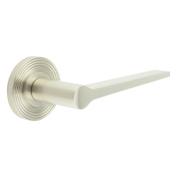 Burlington by Frelan Satin Nickel Fire Rated Door Handles on Round Reeded Rose - Knightsbridge Range