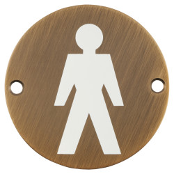 Hampstead Mens Toilet Door Sign - 75mm Diameter - Antique Brass