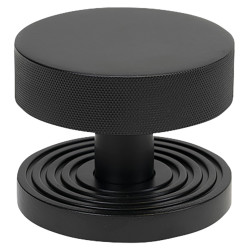 From The Anvil Brompton Round Knurled Centre Door Knob on Beehive Rose - 90mm Rose - Matt Black