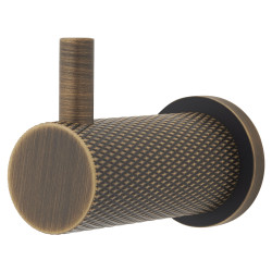 Alexander & Wilks Brunel Diamond Knurled Single Coat Hook - 48 x 25mm - Antique Brass