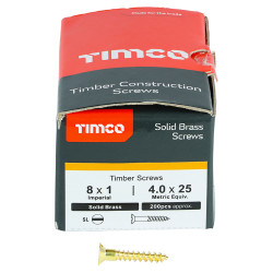TIMCO Slotted Countersunk Wood Screws - 8 x 1" - Solid Brass - Pack of 200