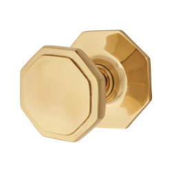 Altro Octagonal Centre Door Knob - 79mm Rose Diameter - Polished Brass