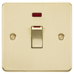 Knightsbridge 45A 1 Gang Flat Plate Double Pole Cooker Switch with Neon - Brushed Brass
