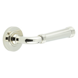 Burlington by Frelan Polished Nickel Fire Rated Door Handles on Round Rose - Highgate Range