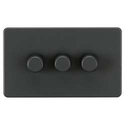 Knightsbridge 5 - 150W 3 Gang 2 Way Push On/Off Rotary Intelligent LED Dimmer Switch - Anthracite
