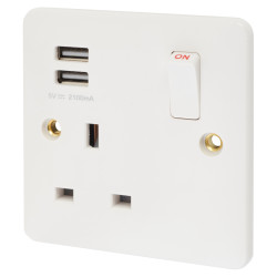 Touchpoint 13A 1 Gang USB Socket with 2 x USB - 2.1A - White