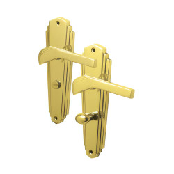 Heritage Brass by M Marcus Polished Brass Art Deco Bathroom Door Handles - Waldorf Range - 203 x 66mm