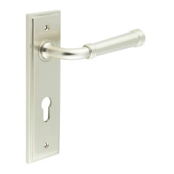 Burlington by Frelan Satin Nickel Fire Rated DIN Euro Lock Door Handles - Highgate - 200 x 55mm