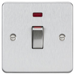 Knightsbridge 45A 1 Gang Flat Plate Double Pole Cooker Switch with Neon - Brushed Chrome