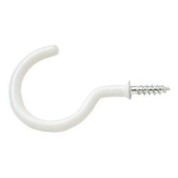 Cup Hook - 19mm Hook - White Plastic Coated - Pack of 10