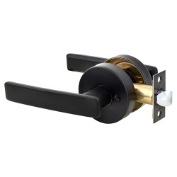 Altro Matt Black Straight Hotel Passage Door Handles on Round Rose Set