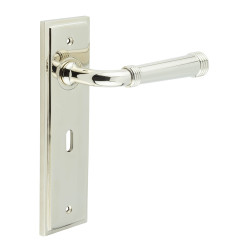 Burlington by Frelan Polished Nickel Fire Rated Keyhole Lock Door Handles - Highgate - 200 x 55mm