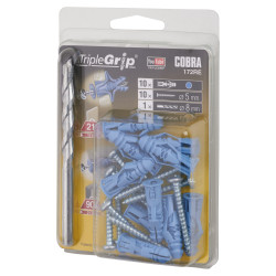 Cobra Triple Grip Universal Plasterboard & Masonry Wall Plug Fixing - 8 x 32mm - Blue - Pack of 10