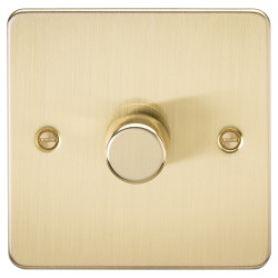 Knightsbridge 5-150W 1 Gang 2 Way Push On/Off Rotary Flat Intelligent LED Dimmer - Brushed Brass