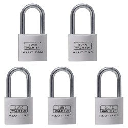 Burg Wachter Long Shackle Alutitan Padlock - 40mm Body - 22 x 65mm Shackle - Keyed Alike - Pack of 5