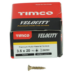 TIMCO Velocity Pozi Countersunk Wood Screws - 3.5 x 20mm - Yellow Zinc - Pack of 200