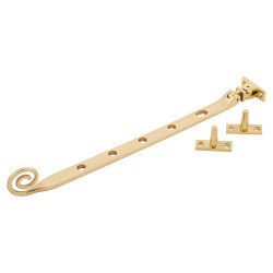 Hampstead Open Curl Casement Window Stay - 12"/300mm Length - Polished Brass