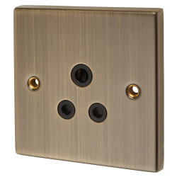 Knightsbridge 5A Unswitched Round Pin Socket - Antique Brass with Black Insert