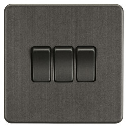 Knightsbridge 10AX 3 Gang Screwless Flat Plate Light Switch - Smoked Bronze