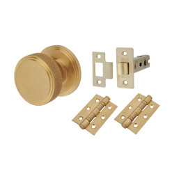 Hampstead Satin Brass Knurled Mortice Door Knobs Pack - 62mm Rose Diameter - Riley Range