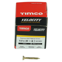 TIMCO Velocity Pozi Countersunk Wood Screws - 4.0 x 30mm - Yellow Zinc - Pack of 200