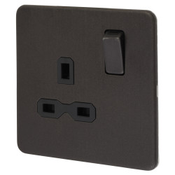 Knightsbridge 13A 1 Gang Screwless Flat Plate Switched DP Socket - Smoked Bronze/Black Inserts