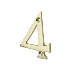 76mm Screw Fix Door Numeral - 4 - Polished Brass